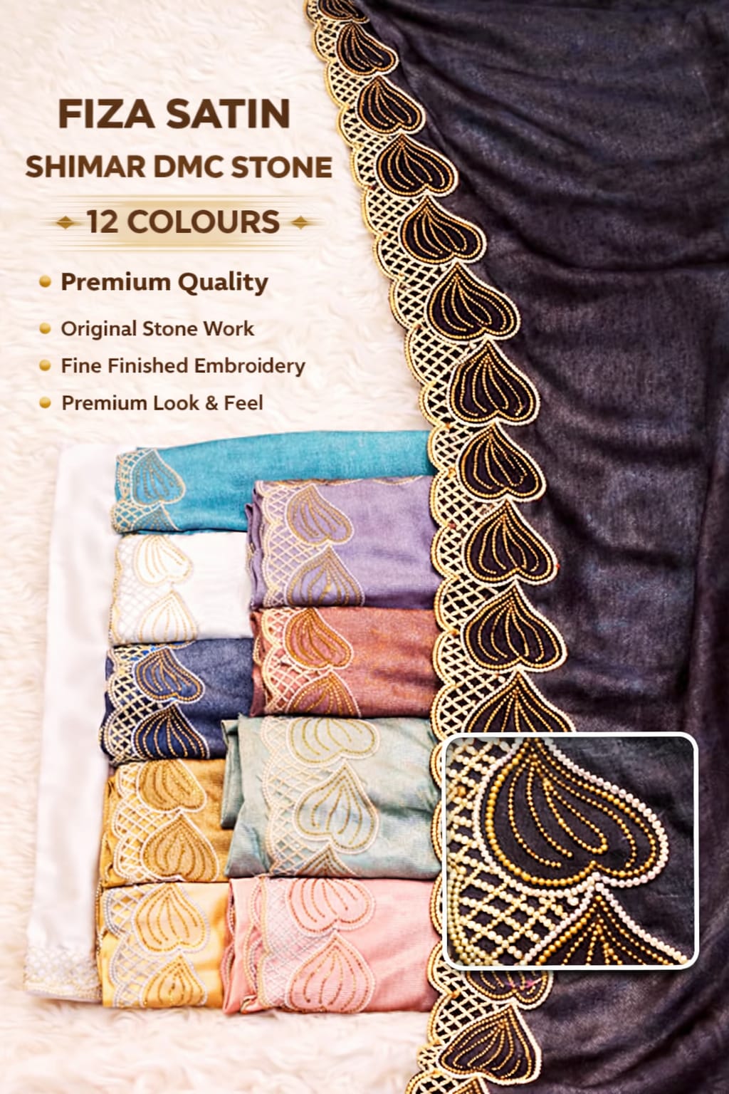 Fiza Satin Shimar DMC Stone Hijab